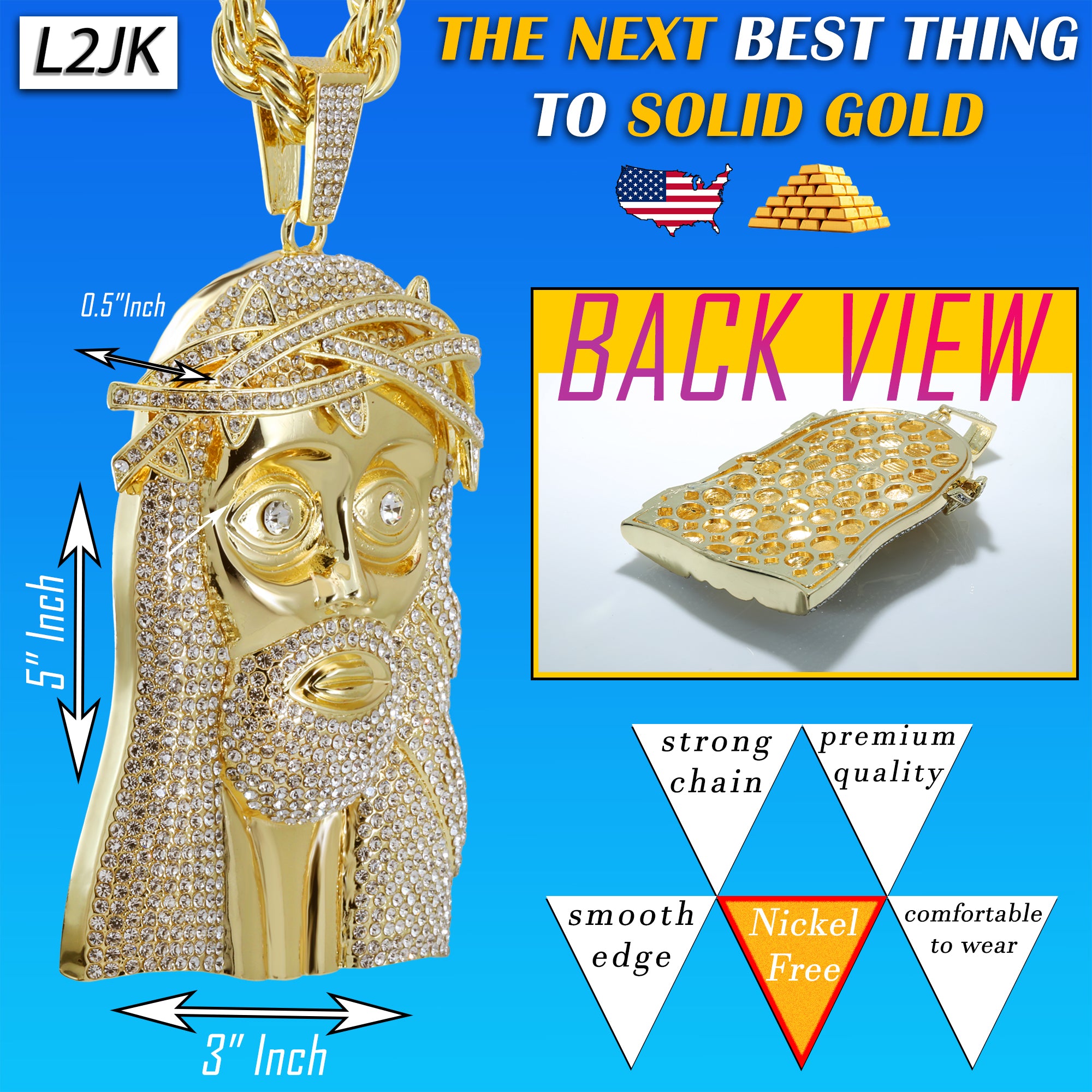 Huge Extra Large "JESUS PIECE" Fully Iced | 14k Gold Plated Necklace