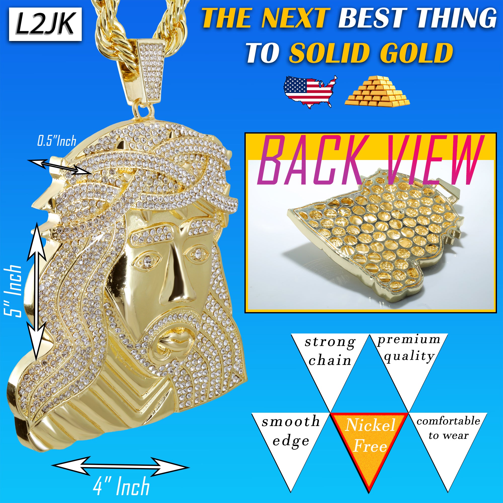 Huge Extra Large "CURLY JESUS HAIR" Fully Iced | 14k Gold Plated Necklace