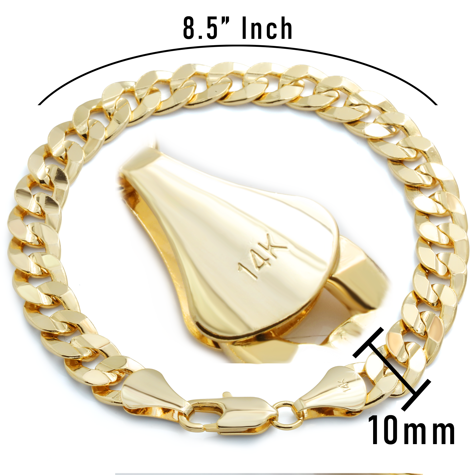 14K Concave Cuban Bracelet 8.5" - 10mm Gold Plated