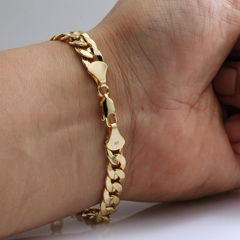 14K Frost Concave Cuban Bracelet 8.5" - 8mm Gold Plated