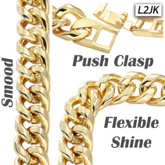 Solid Curb Cuban Chain Necklace 10mm 30" Push Clasp