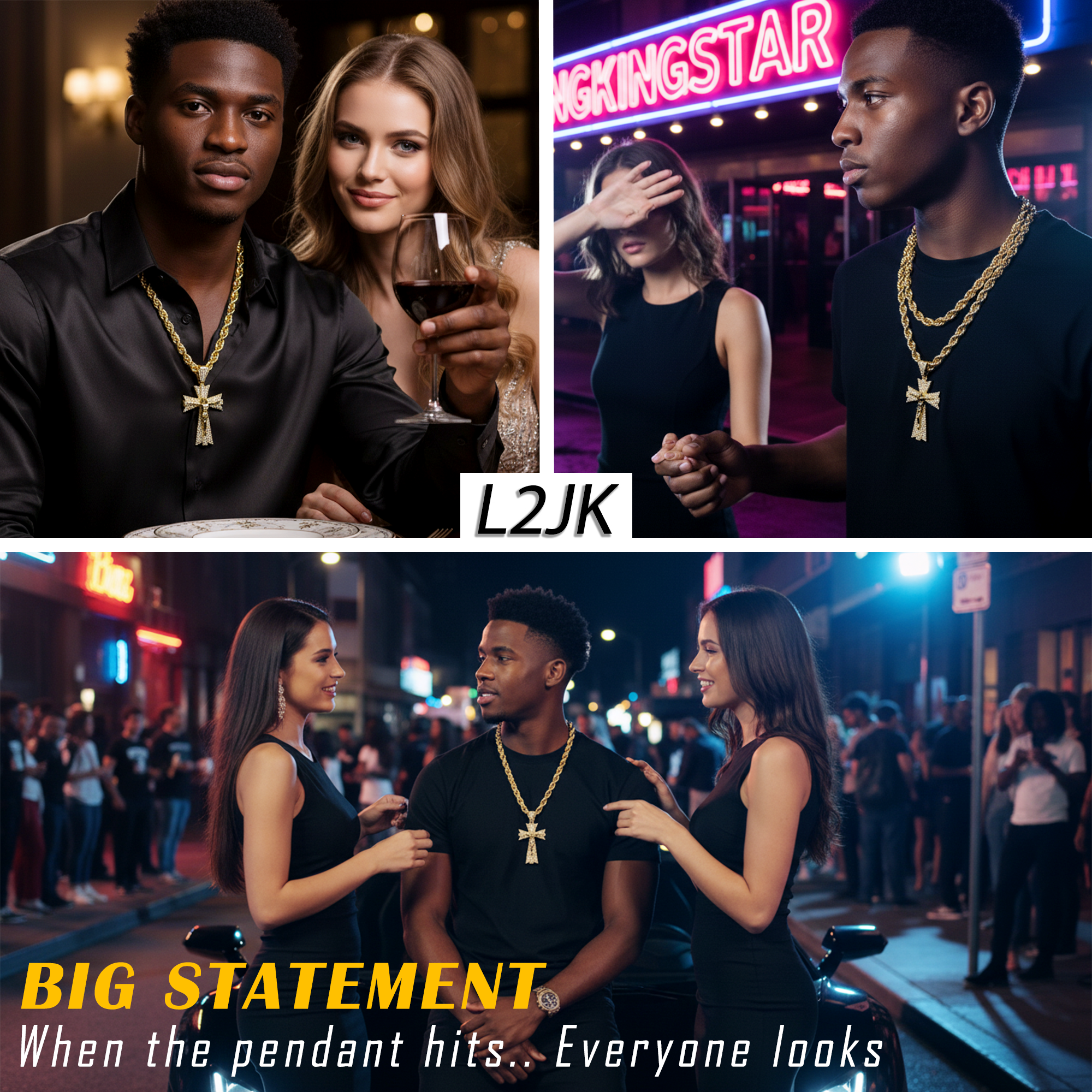 Jesus Clover Cross Fully Iced | 14K Rope Necklace Gold Plated 10mm