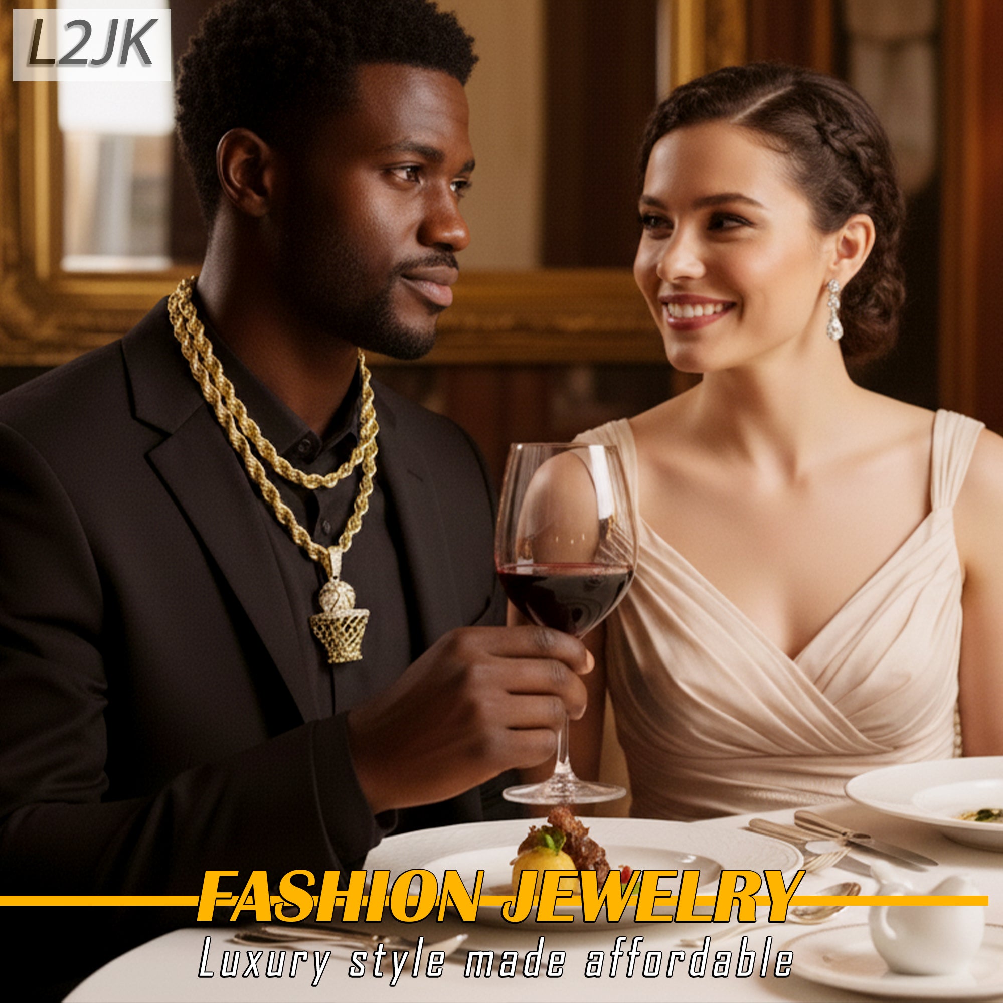 Basketball Hoop Fully Iced | 14K Rope Necklace Gold Plated 10mm