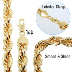 Jesus Clover Cross Fully Iced | 14K Rope Necklace Gold Plated 10mm