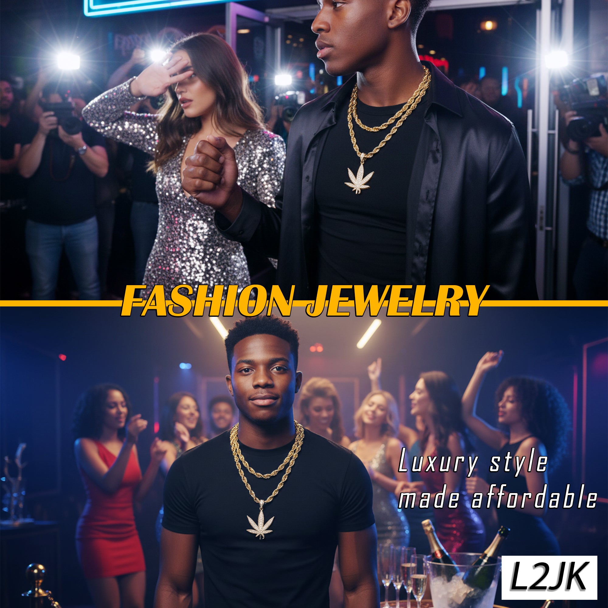 Marijuana Weed Leaf Fully Iced | 14K Rope Necklace Gold Plated 10mm