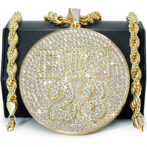 Huge Extra Large " BIG 23 " Fully Iced | 14k Gold Plated Necklace