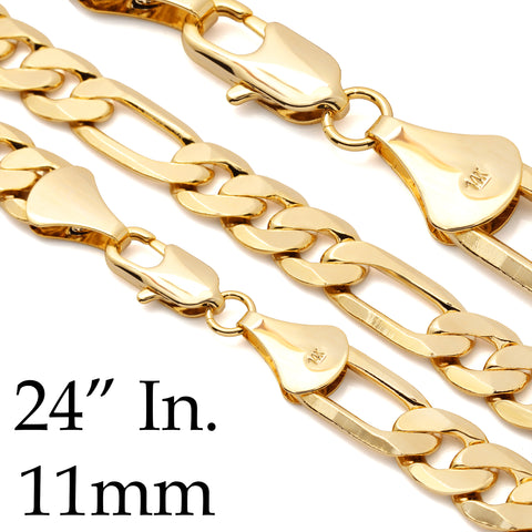 11 MM/24" FIGARO LINK CHAIN NECKLACE 14K REAL GOLD FILLED