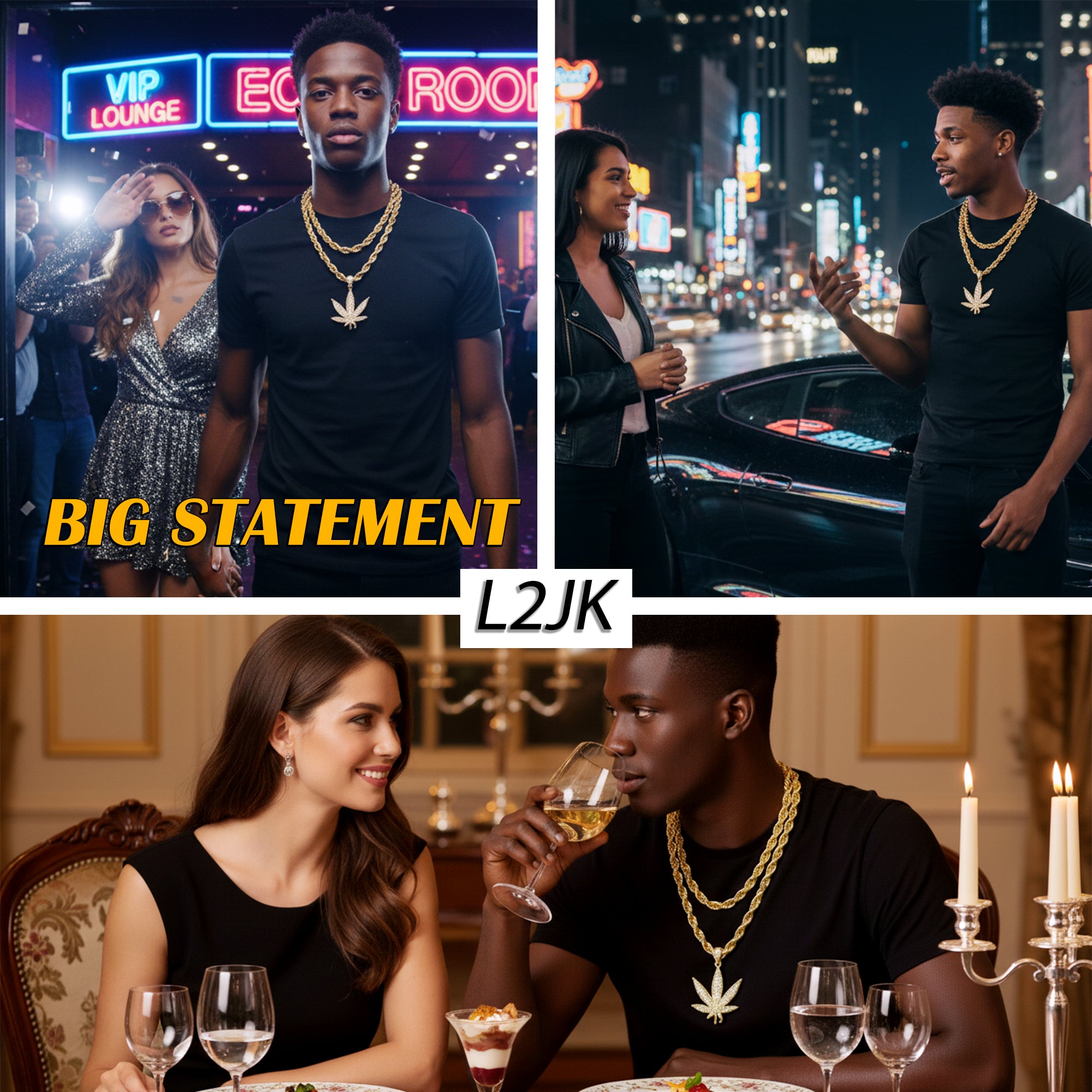 Marijuana Weed Leaf Fully Iced | 14K Rope Necklace Gold Plated 10mm