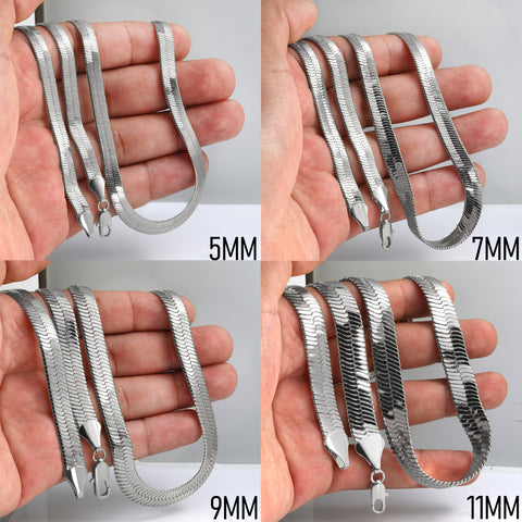 24" Herringbone Necklace 4mm-11mm(silver)