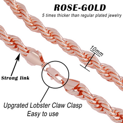 10mm/30" Thick Gold Rope Chain Gold Silver Black Rosegold