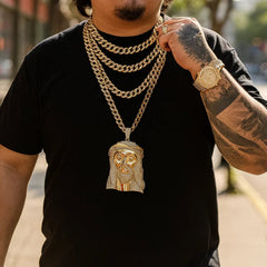 XXL Thorn Crown Jesus Pendant & 16mm Iced Cuban Chain – Hip Hop Bling 18"-30"