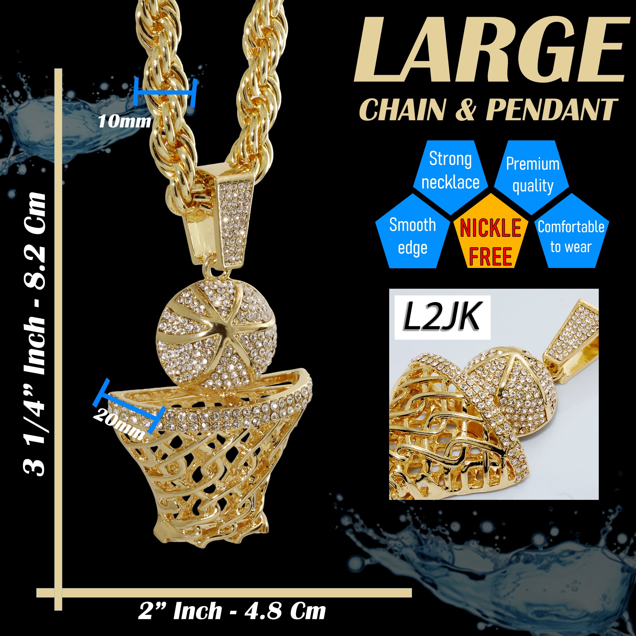 Basketball Hoop Fully Iced | 14K Rope Necklace Gold Plated 10mm