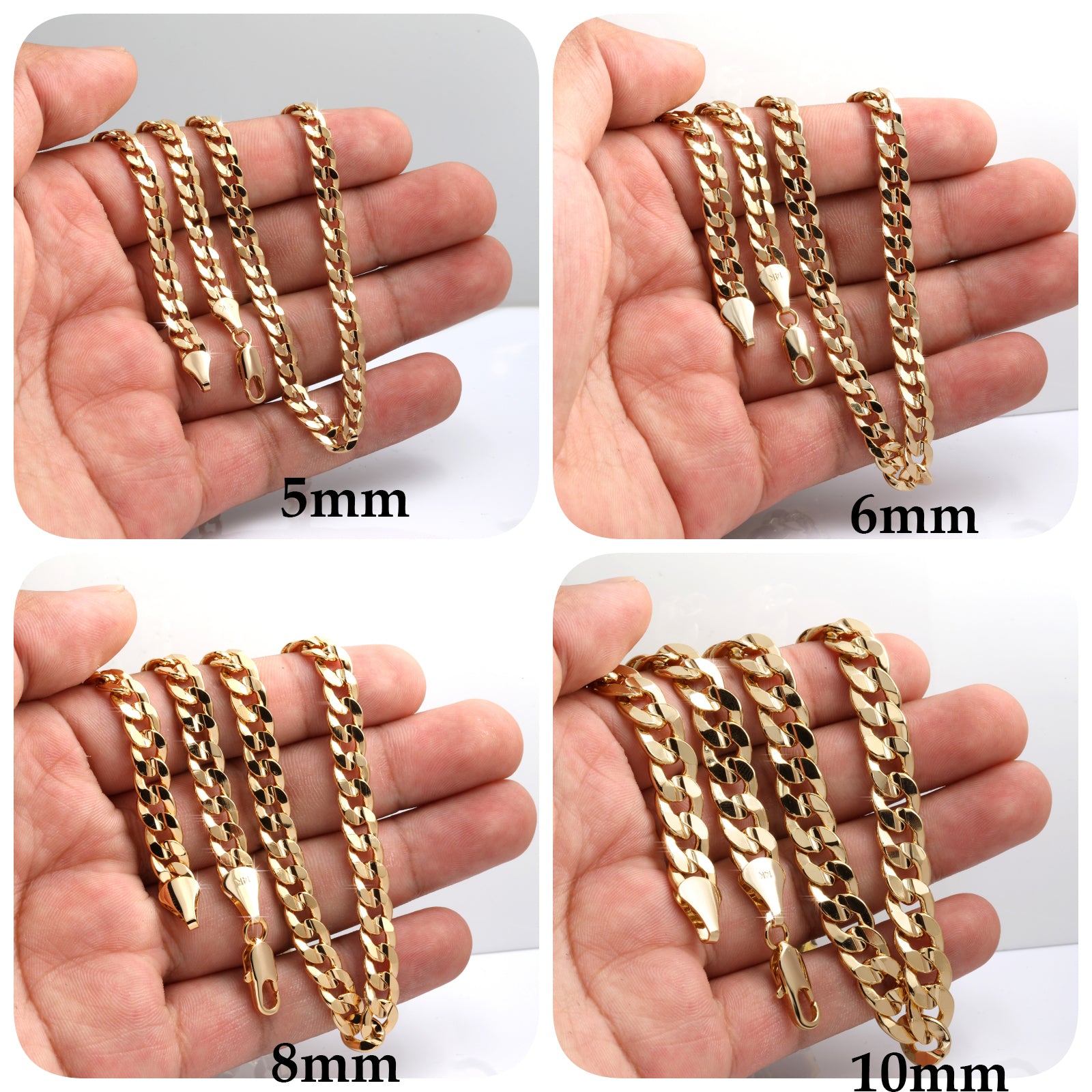 Men's Solid Concave Chain Necklace 5mm-10mm 30" IN.