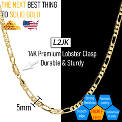 5 MM/24" FIGARO LINK CHAIN NECKLACE SLIM 14K REAL GOLD FILLED