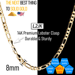 8 MM/24" FIGARO LINK CHAIN NECKLACE 14K REAL GOLD FILLED
