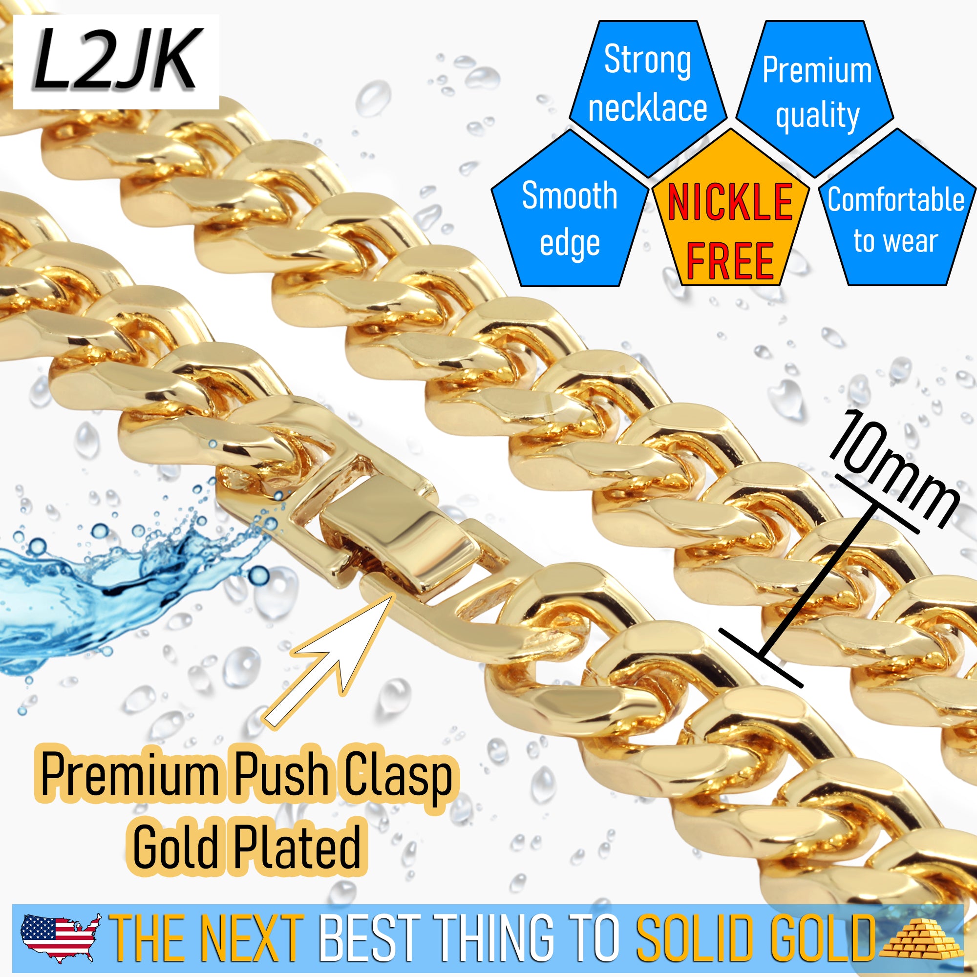 Solid Cuban Chain Necklace 10mm 30" Push Clasp