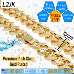Solid Cuban Chain Necklace 10mm 30" Push Clasp