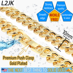 Solid Curb Cuban Chain Necklace 10mm 30" Push Clasp