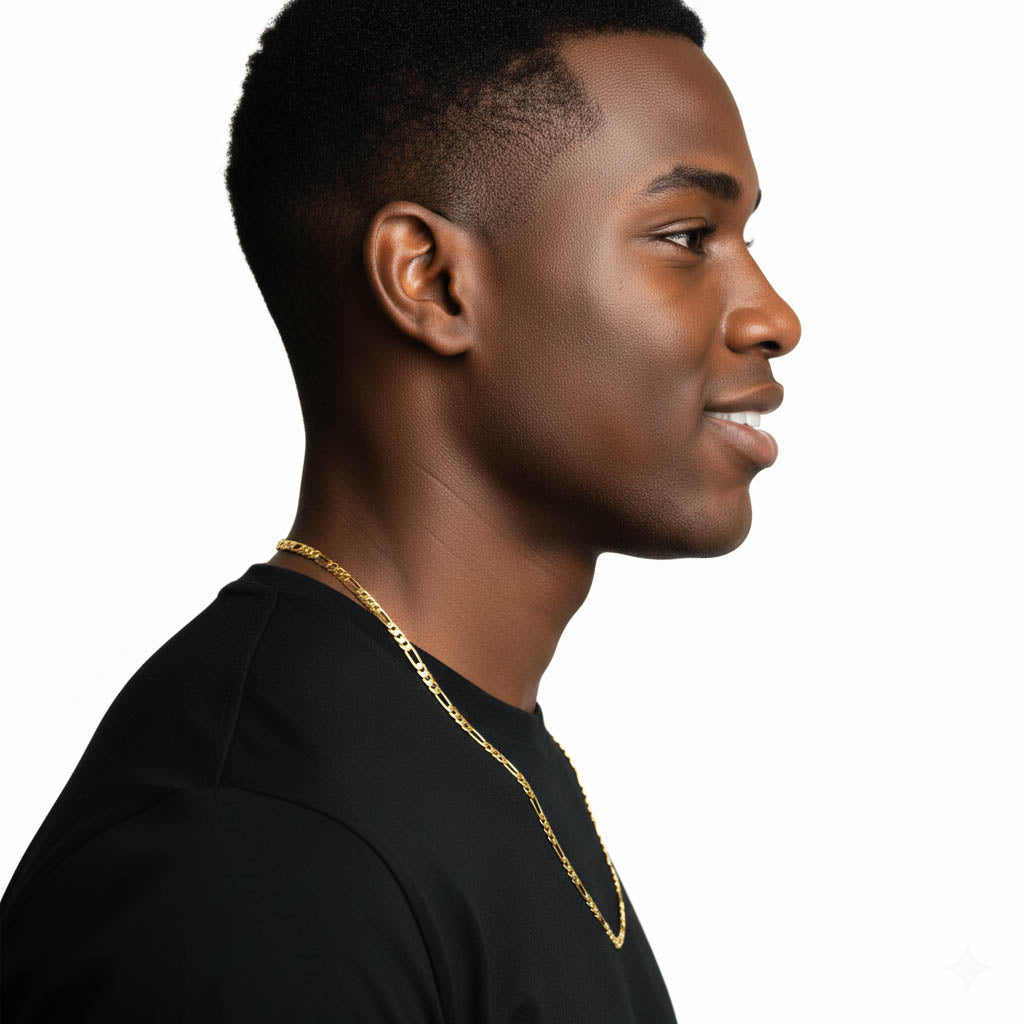 5 MM/24" FIGARO LINK CHAIN NECKLACE SLIM 14K REAL GOLD FILLED