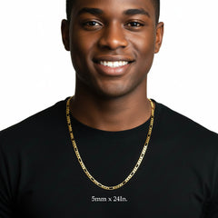 5 MM/24" FIGARO LINK CHAIN NECKLACE SLIM 14K REAL GOLD FILLED