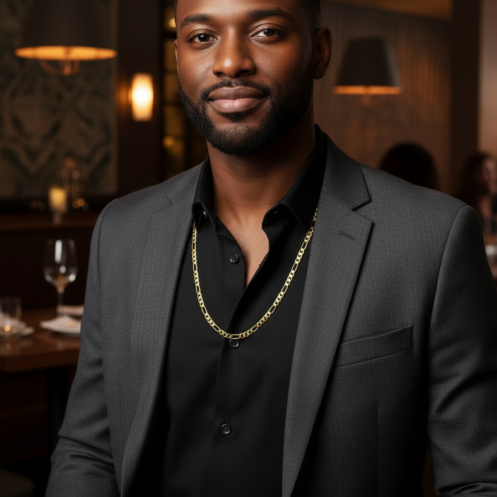 6 MM/24" FIGARO LINK CHAIN NECKLACE 14K REAL GOLD FILLED