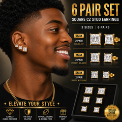 72 Pairs GOLD SQUARE CZ Stud Earrings Set | Hypoallergenic 316L Surgical Steel | 7MM & 9MM Cubic Zirconia Earrings for Men & Women (Copy) (Copy)