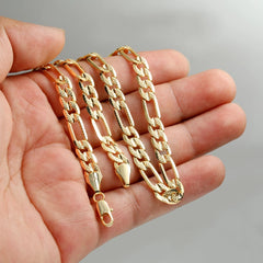 FROSTED 7 MM/24" FIGARO LINK CHAIN NECKLACE 14K REAL GOLD FILLED