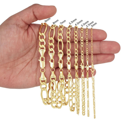 14K GOLD FINISH 8MM/8."INCHES WIDE FIGARO LINK BRACELET