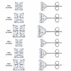 72 Pairs Stainless Steel SQUARE CZ Stud Earrings Set | Hypoallergenic 316L Surgical Steel | 5MM 7MM & 9MM Cubic Zirconia Earrings for Men & Women (Copy)