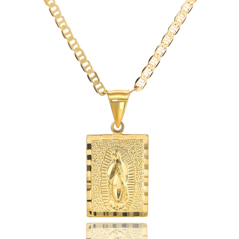 Square Virgin Pendant Mariner Chain 20" Gold Plated 001