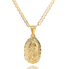 Oval Virgin Pendant Mariner Chain 20" Gold Plated 001