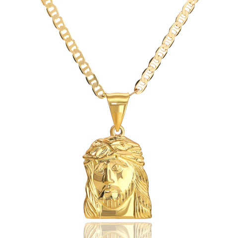 Jesus Face Pendant 01 Mariner Chain 20" Gold Plated