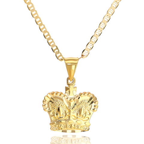 King Crown Pendant Mariner Chain 14k Gold Plated