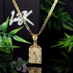 Temple Virgin Mary Pendant Mariner Chain 20" Gold Plated