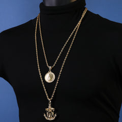 Jesus Anchor & Catholic Mary Pendant Gold Plated 24, 30 Rope Chain Cubic-Zirconia