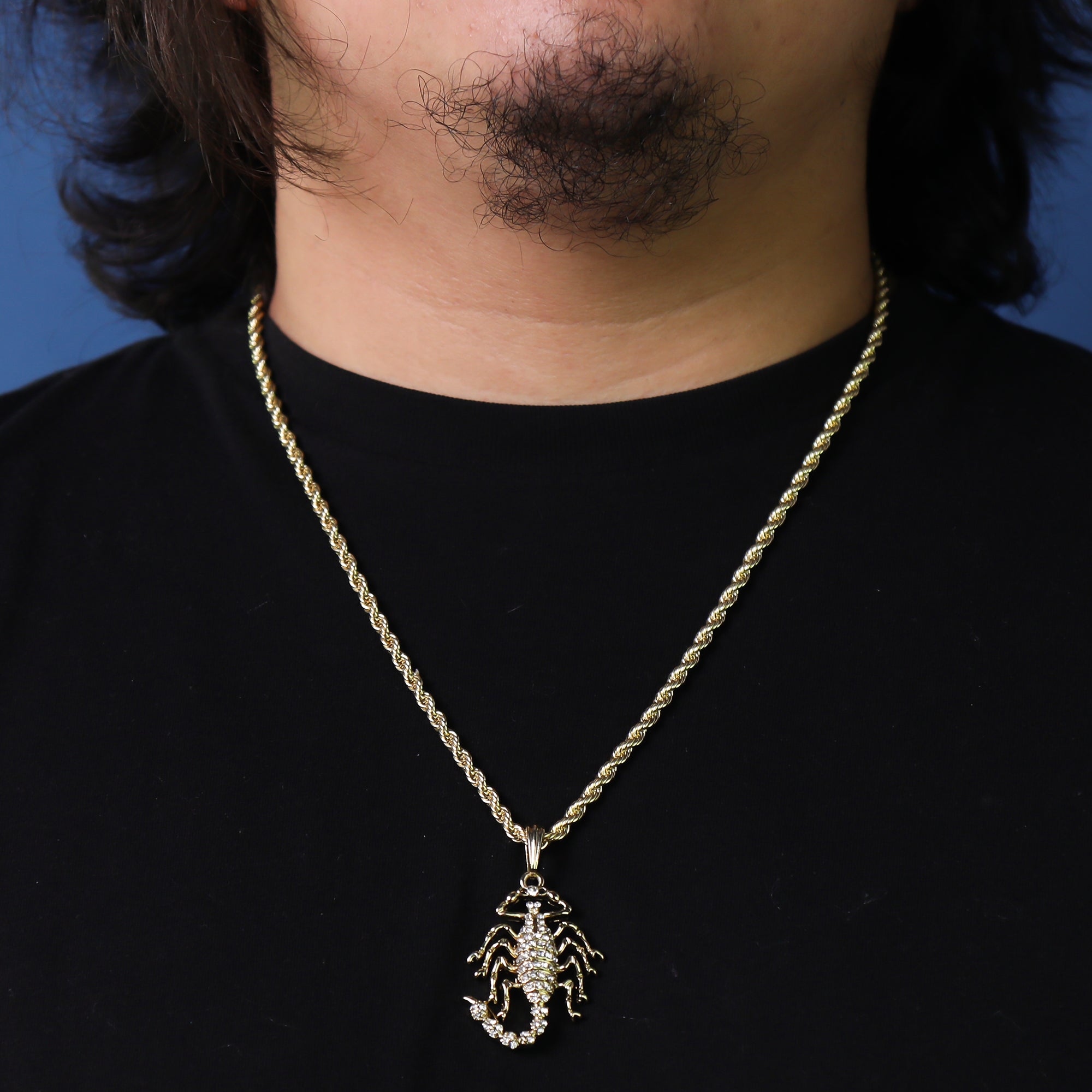 Cz Scorpion Pendant 24" Rope Chain Hip Hop 18k Jewelry Necklace