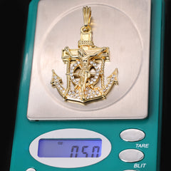 Jesus Anchor & Catholic Oval Spike Guadalupe Pendant Gold Plated 24 30 Rope Chain Cubic-Zirconia