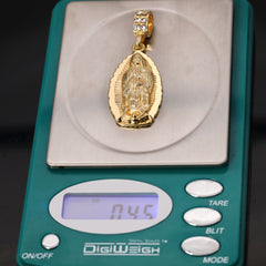 Jesus Anchor & Catholic Oval Wavy Mary Guadalupe Pendant Gold Plated 24, 30 Rope Chain Cubic-Zirconia
