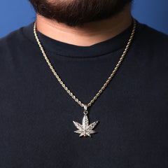 Marijuana Pendant 18K 24" Rope Chain Hip Hop Jewelry