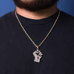 United Fist Pendant 18K 24" Rope Chain Hip Hop Jewelry