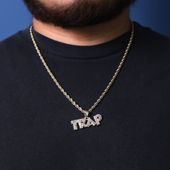 Trap Letters Cz Pendant 24" Rope Chain Hip Hop Style 18k Gold Plated