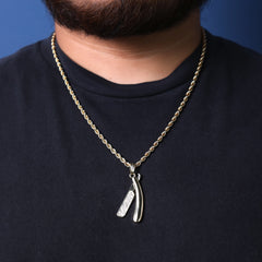 Straight Razor Blade Cz Pendant 24" Rope Chain Hip Hop Style 18k Gold Plated