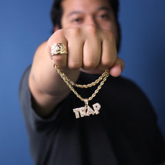 Trap Letters Cz Pendant 24" Rope Chain Hip Hop Style 18k Gold Plated