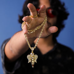 Angel Iced Wings Pendant 30" Rope Chain Hip Hop Style 18k Gold Plated