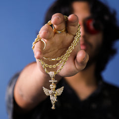 Halo Angel Pendant 30" Rope Chain Hip Hop Style 18k Gold Plated