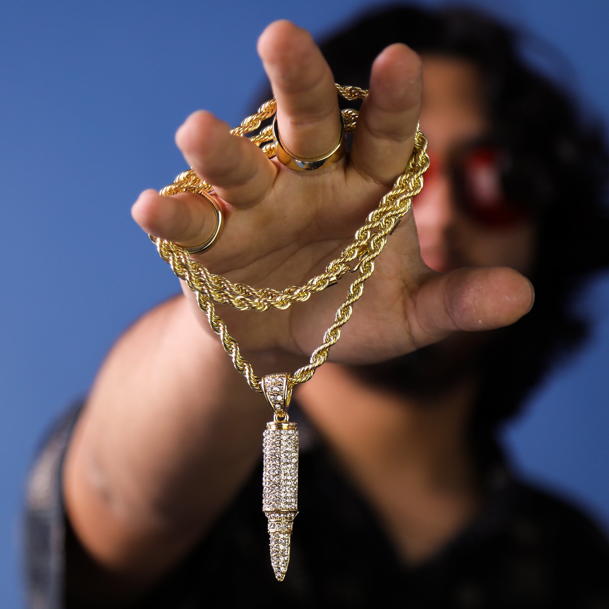 Bullet Ak Iced Out Pendant 30" Rope Chain Hip Hop Style 18k Gold Plated