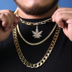 Marijuana Pendant 18K 24" Rope Chain Hip Hop Jewelry