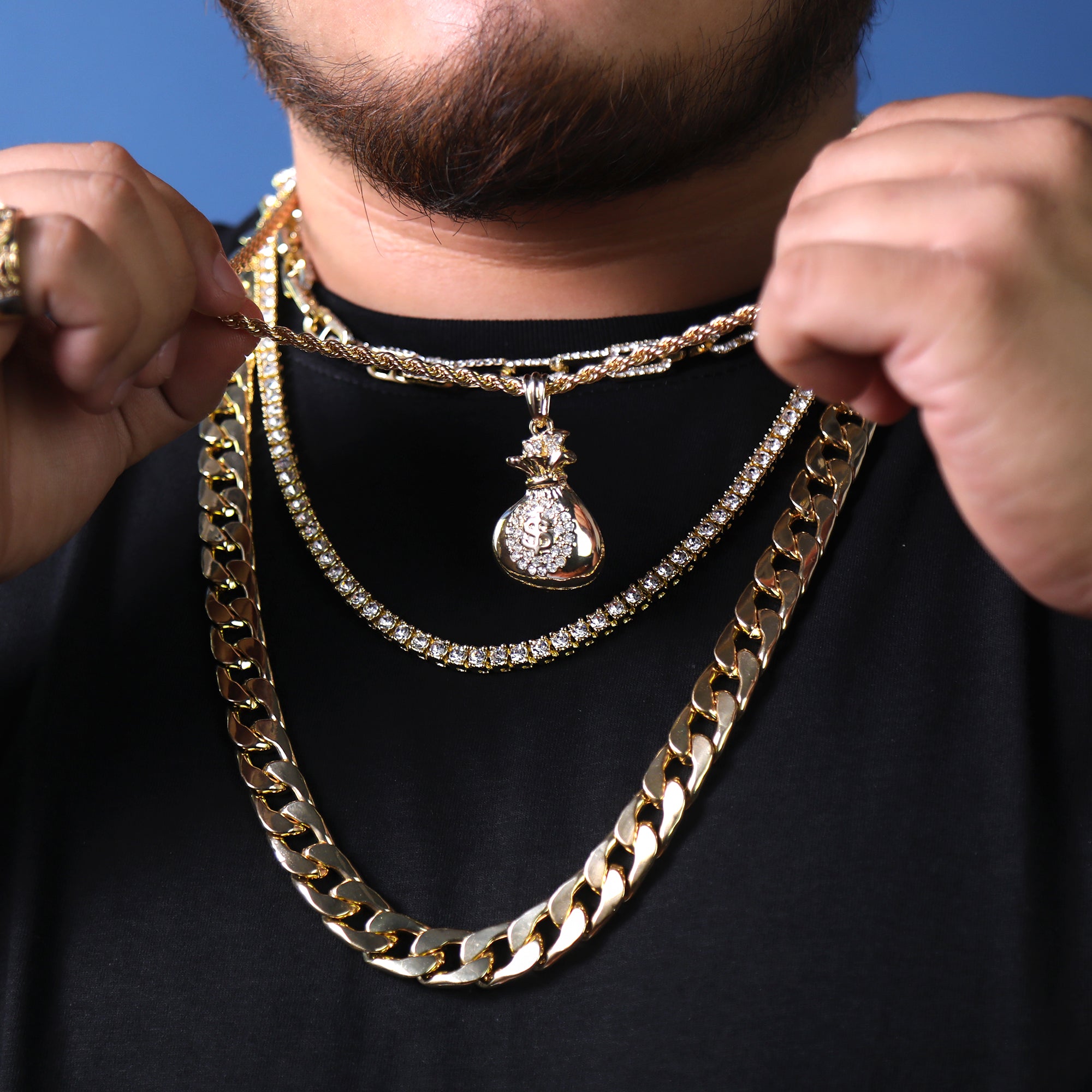 Bag Of Money Pendant 24" Rope Chain Hip Hop Style 18k Gold Plated Necklace