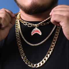 Shark Teeth Pendant 18K 24" Rope Chain Hip Hop Jewelry