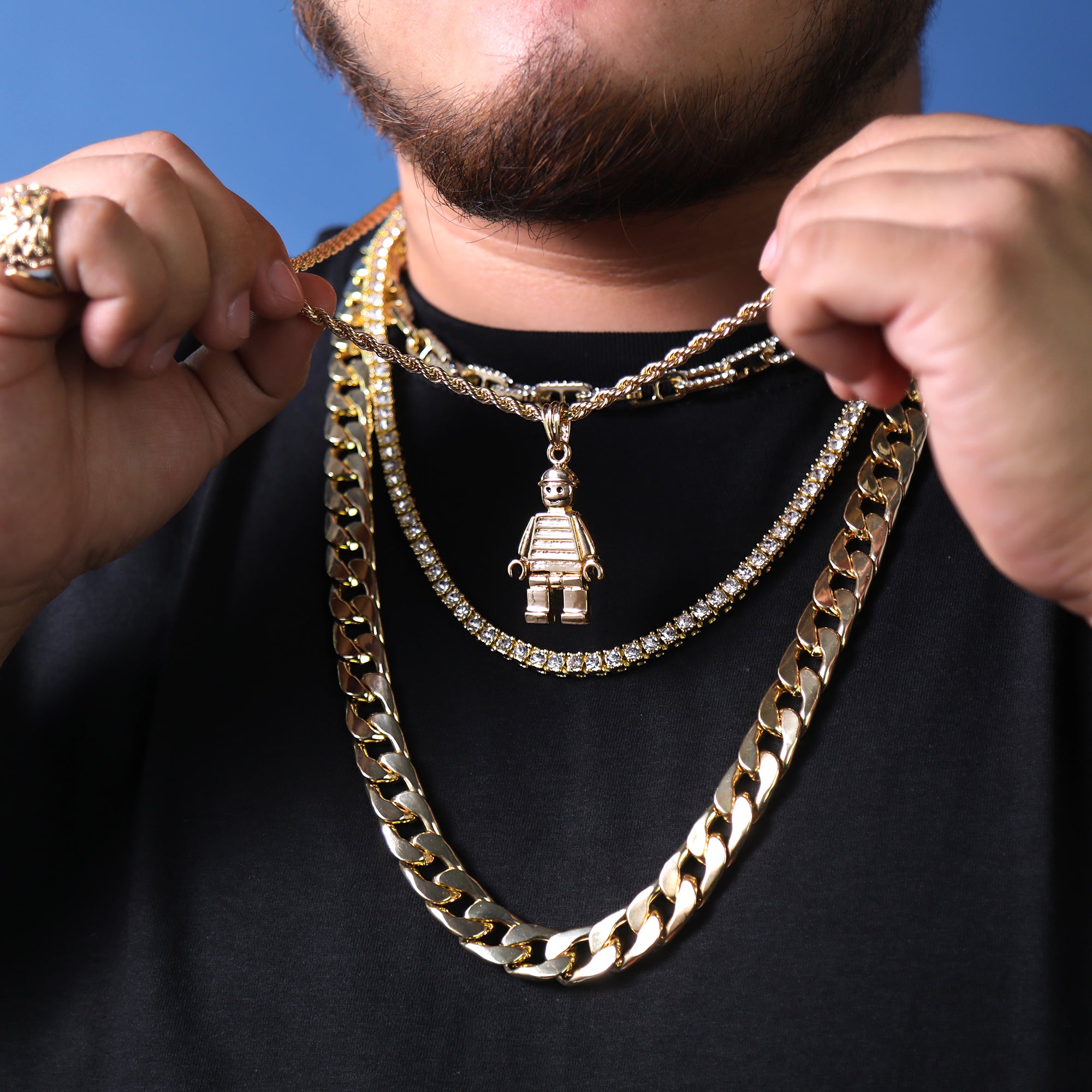 Lil Go Man Pendant 18K 24" Rope Chain Hip Hop Jewelry